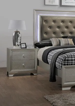 Modern Glam Nightstand with Champagne Finish, Embossed Crocodile Pattern, Two Spacious Drawers for Comfort and Style