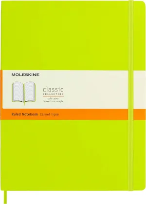 Moleskine Classic Notebook, Soft Cover, XL (7.5" x 9.5") Ruled/Lined, Lemon Green, 192 Pages
