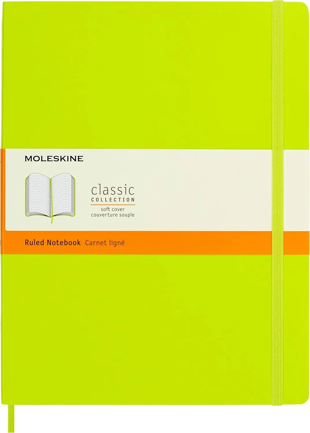 Moleskine Classic Notebook, Soft Cover, XL (7.5" x 9.5") Ruled/Lined, Lemon Green, 192 Pages
