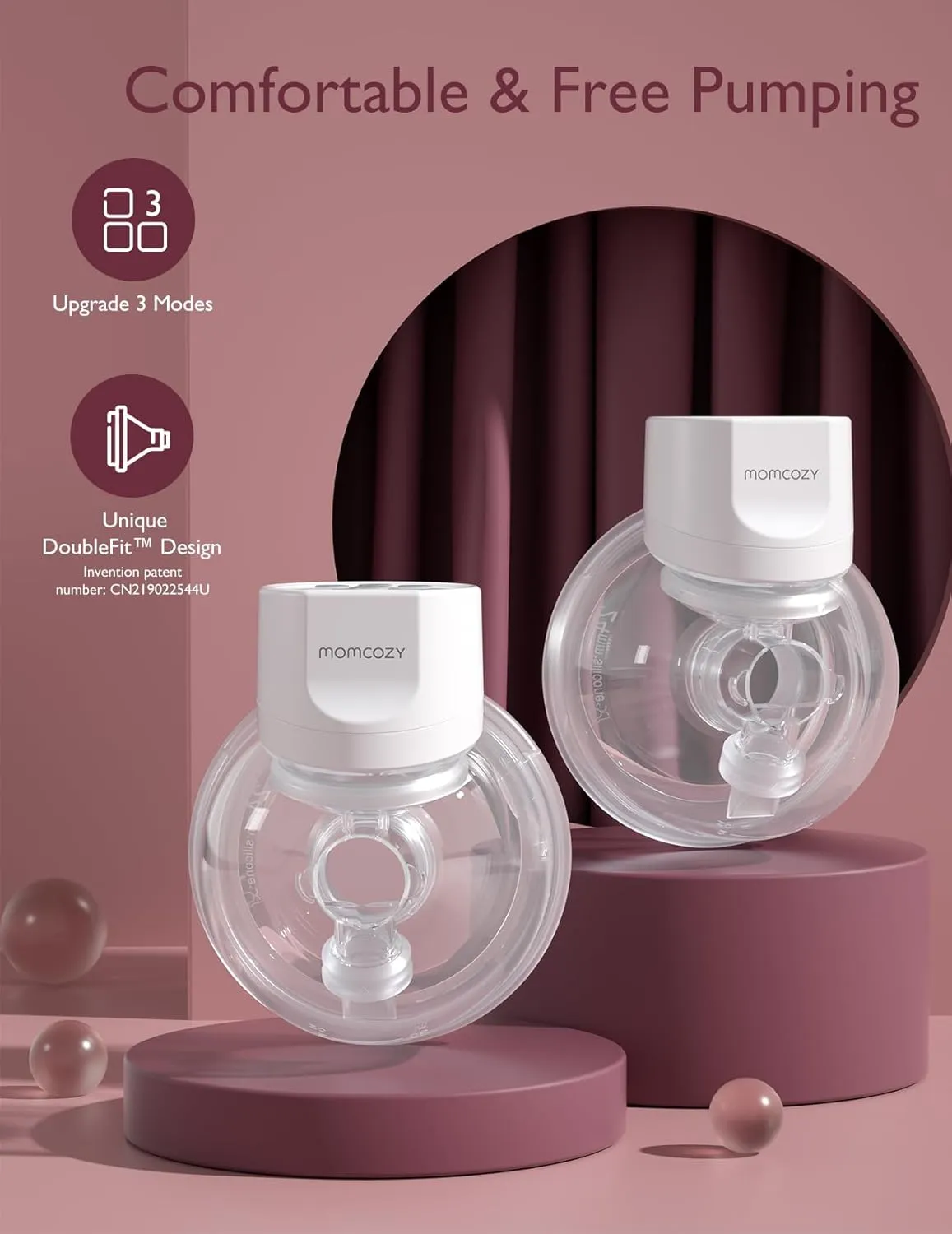 Momcozy Hands-Free Breast Pump S12 Pro, Wearable & Portable Pump with Soft DoubleFit Flange, 3 Modes | 9 Levels Double Electric Pump, Smart Display, 24mm, 2 Pack, Cozy White