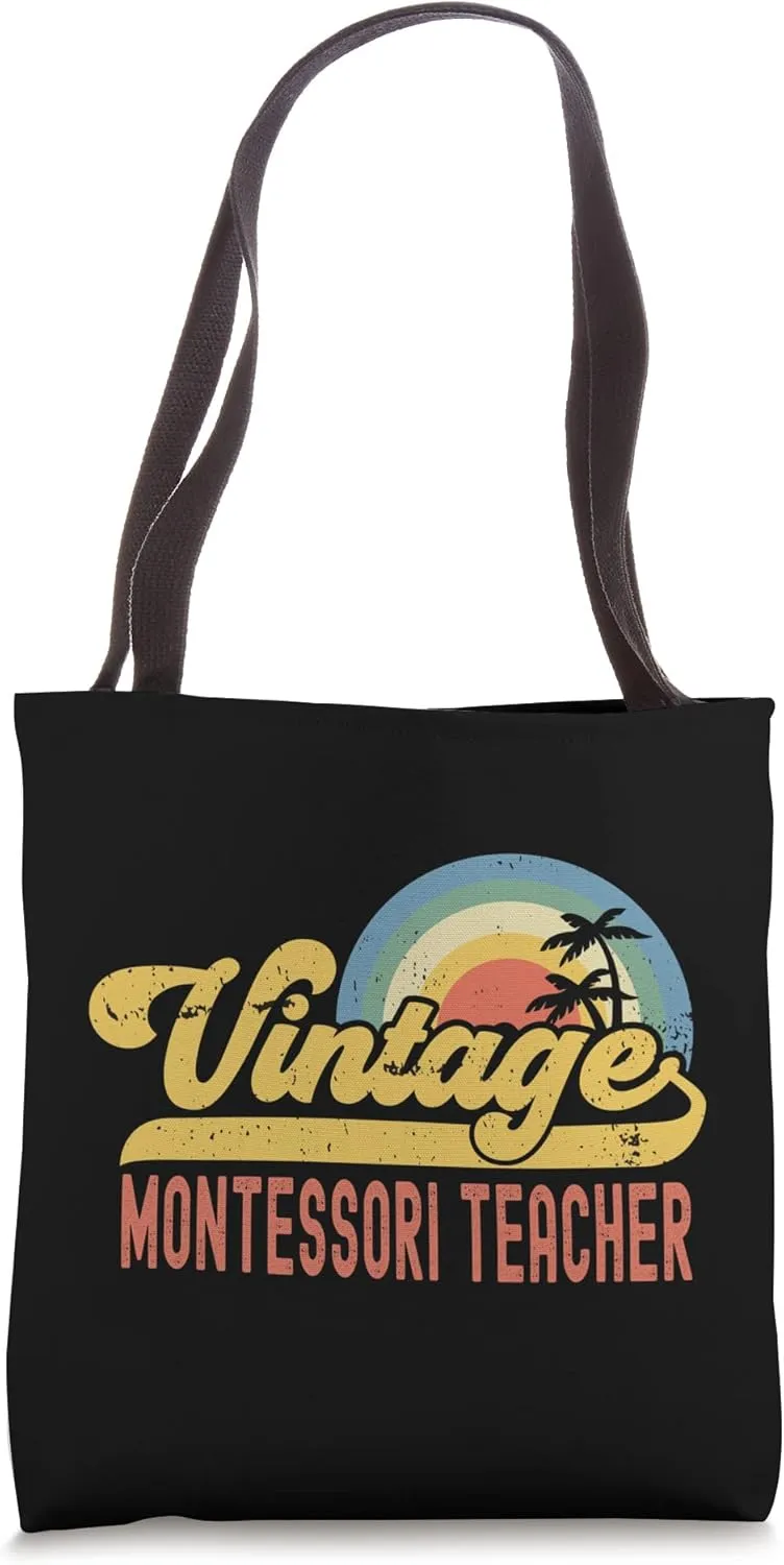 Montessori Teacher Vintage Sunset Profession Retro Job Title Tote Bag