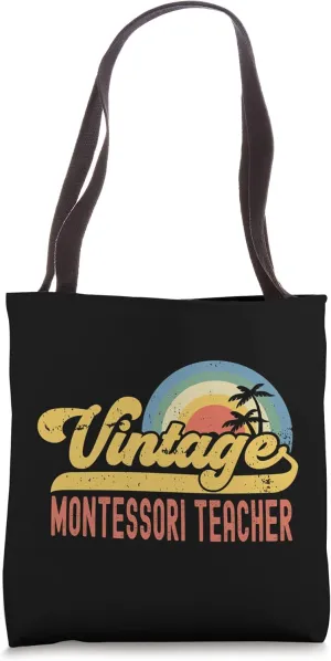 Montessori Teacher Vintage Sunset Profession Retro Job Title Tote Bag