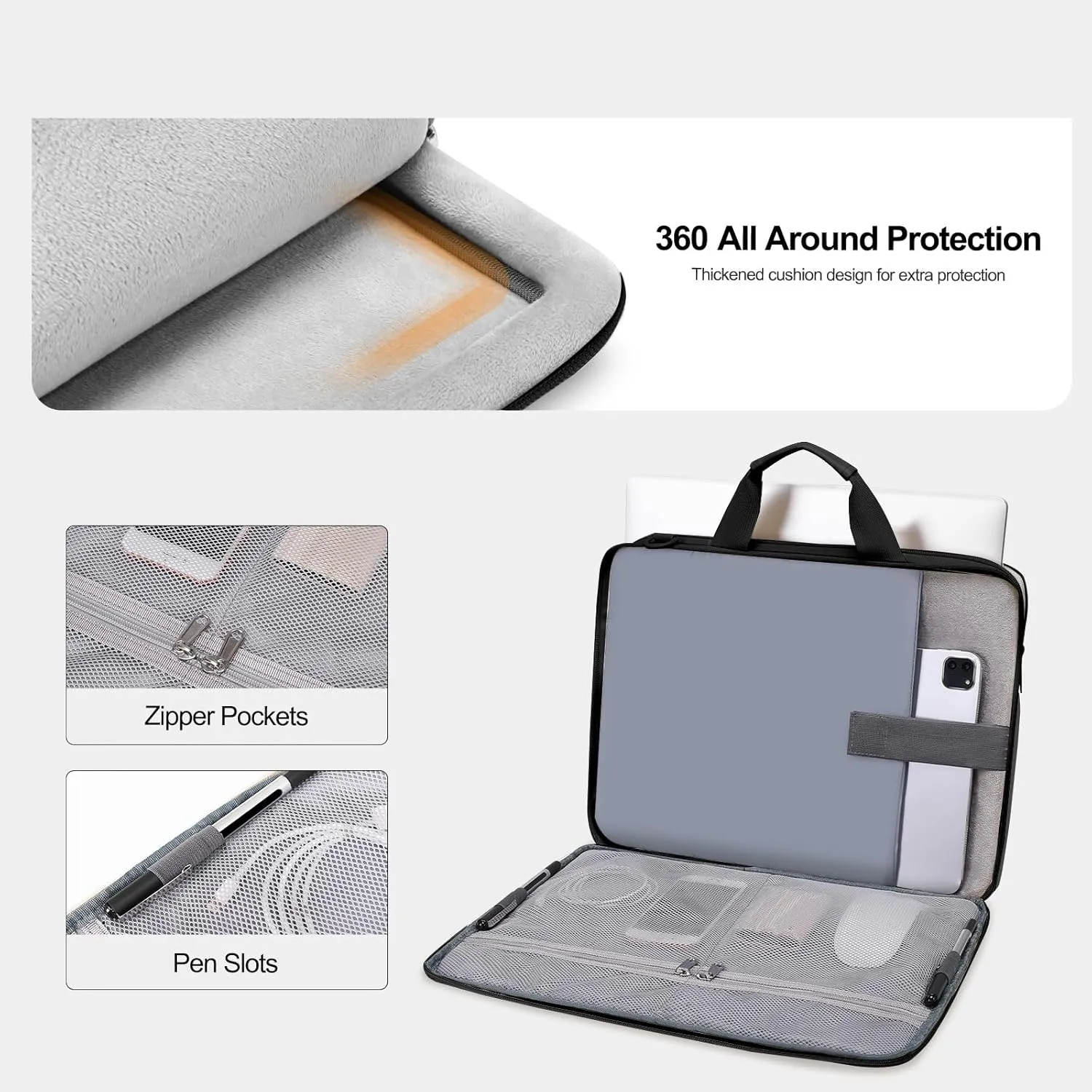 MOSISO 360 Protective Laptop Shoulder Bag, 15-15.6 inch Double Layer Fluffy Padded Laptop Bag with Anti-theft Zipper Compatible with MacBook Pro 16 inch, HP, Dell, Lenovo, Asus Notebook, Black