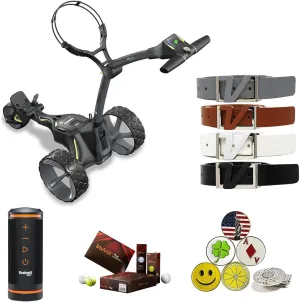 Motocaddy M3 GPS DHC Electric Caddy Cart, NO Remote, Bundle with Holders for Umbrella/Scorecard/Drink, Device Cradle, Bushnell Wingman, Volvik Leather Belts, 1 Dozen Volvik Golf Ball, 5 Ball Markers
