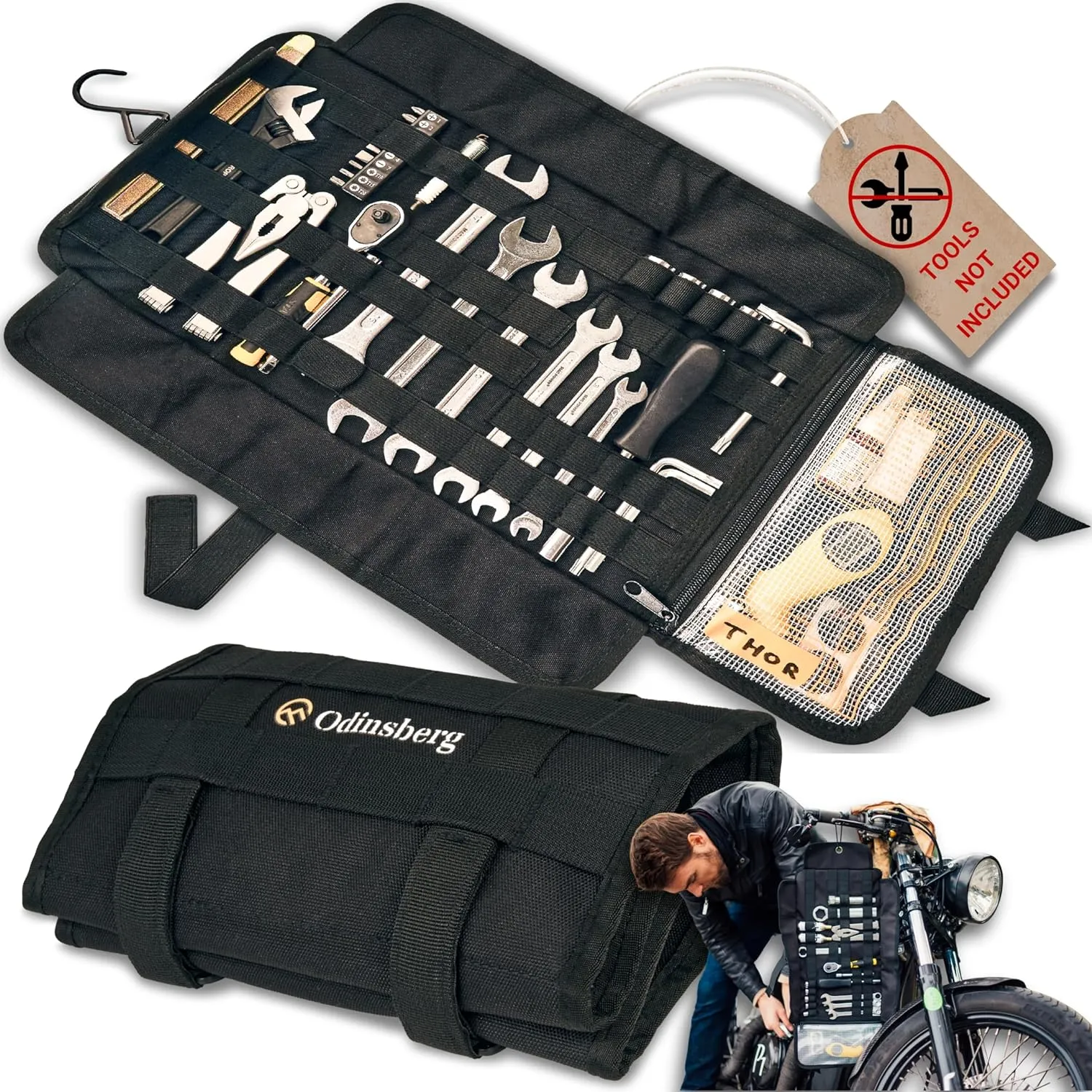 Motorcycle Tool Roll Bag Tools NOT Included - Small Tool Bag Wrench Roll Up Tool Bag Organizer Pouch Wrap Motorcycle Tool Kit Box For Harley Enduro Dirt Bike UTV Motorcycle Accessories Gear