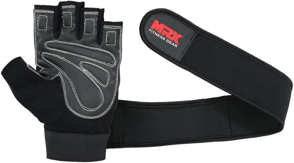 MRX Weight Lifting Pro Level Gloves with 18 Inches Long Wrist Strap Gym Workout Exercise & Fitness in