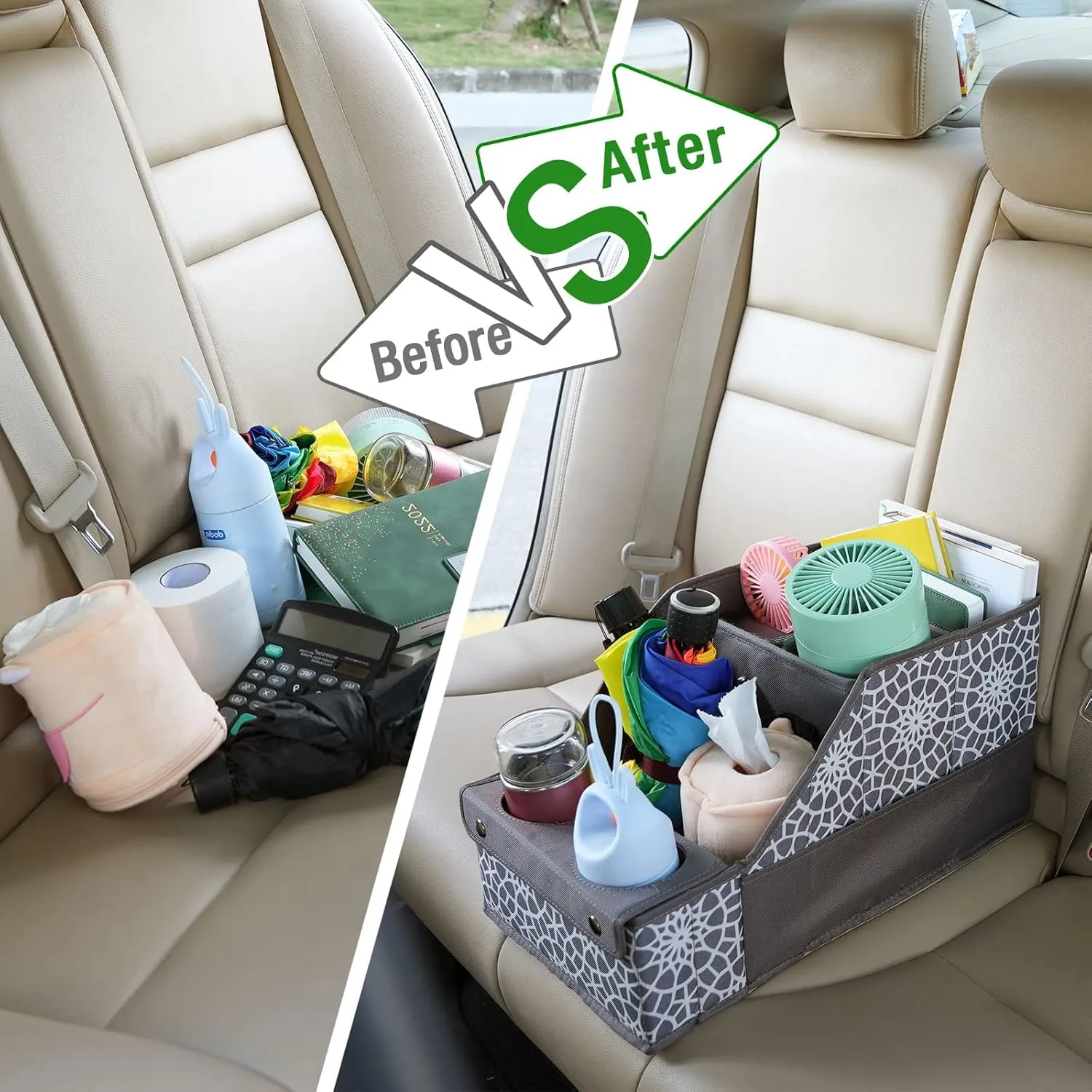 MULISOFT Car Seat Organizer - Backseat with 11 Compartments, 2 Cup Holders, and 2 Oversized Side Pockets for Travel and Storage