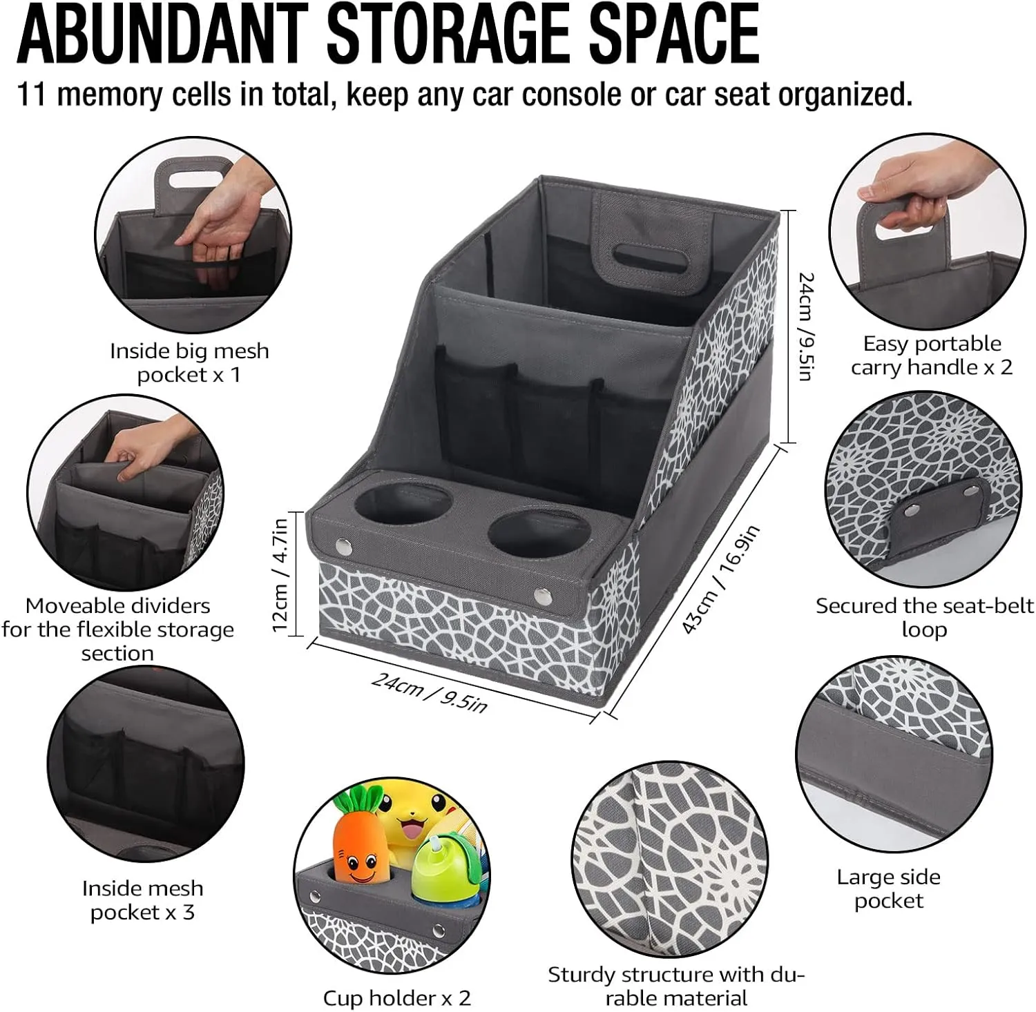 MULISOFT Car Seat Organizer - Backseat with 11 Compartments, 2 Cup Holders, and 2 Oversized Side Pockets for Travel and Storage