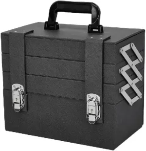 Multi-Function Portable Cosmetic Bag Travel Plastic Makeup Artist Beauty Box Multi-Storey Large Capacity Storage Organizer Case(Black)
