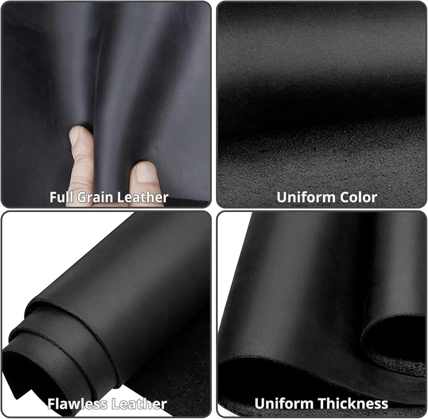 Muse Craft Flawless 12''X24'' 5-6oz Black Tooling Leather Finished Full Grain Cowhide Leather Import A Grade Leather Hide 1.8-2.1mm Tooling Sewing Hobby Workshop Crafting Leather