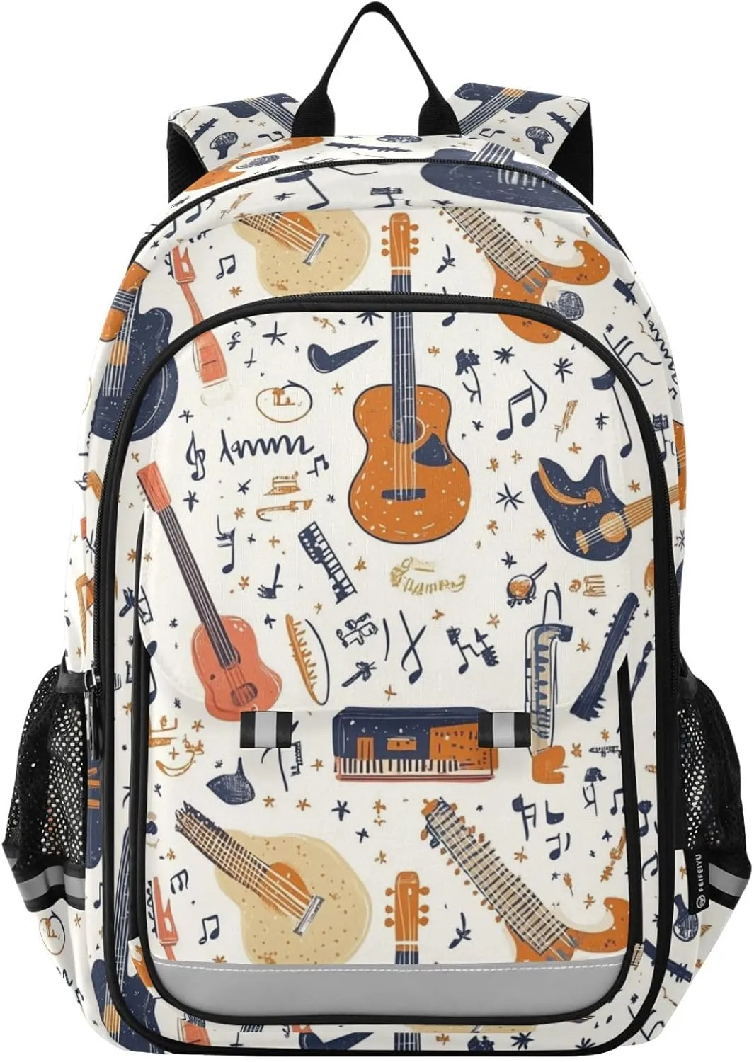 Musical Notes Guitar Backpack for Boys Girls Elementary School Bag Kids Bookbag Travel Rucksack With Reflective Stripes