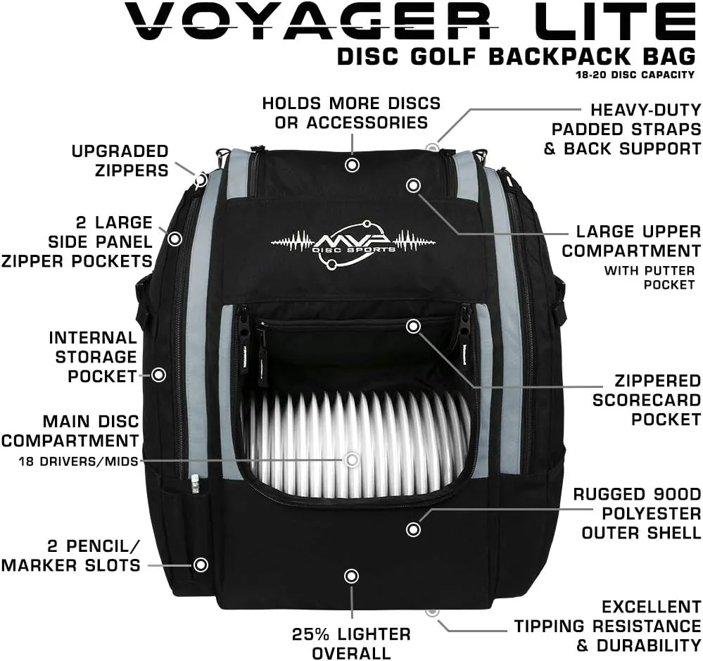 MVP Disc Sports Voyager Lite Backpack Disc Golf Bag (Choose Your Favorite Color)