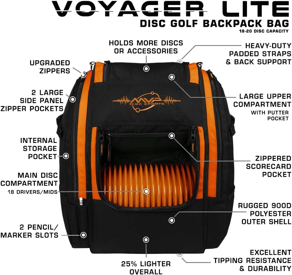 MVP Disc Sports Voyager Lite Backpack Disc Golf Bag (Choose Your Favorite Color)