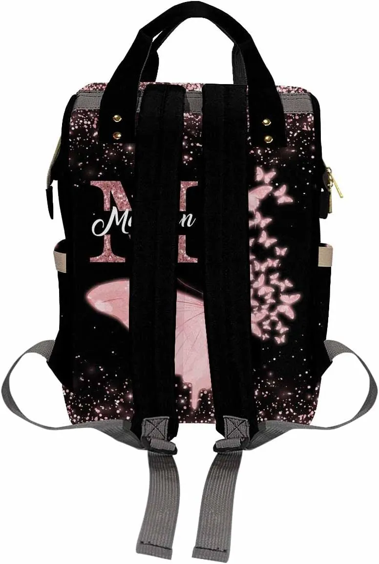 MyPupSocks Customize Butterfly Backpack for Girls, Personalized Monogram Diapering Bag Backpack Nappy Baby Bags Casual Daypack Travel Shoulder Bag for Unisex Hiking Camping Work Outdoor
