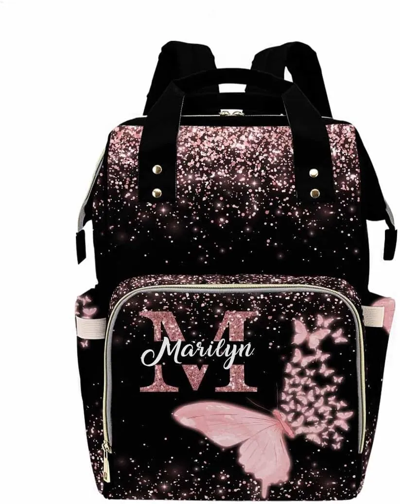 MyPupSocks Customize Butterfly Backpack for Girls, Personalized Monogram Diapering Bag Backpack Nappy Baby Bags Casual Daypack Travel Shoulder Bag for Unisex Hiking Camping Work Outdoor