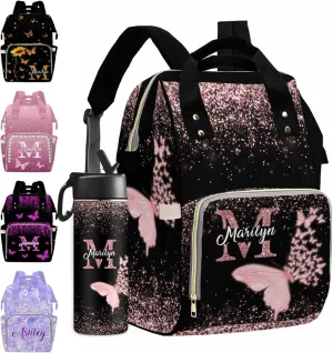 MyPupSocks Customize Butterfly Backpack for Girls, Personalized Monogram Diapering Bag Backpack Nappy Baby Bags Casual Daypack Travel Shoulder Bag for Unisex Hiking Camping Work Outdoor
