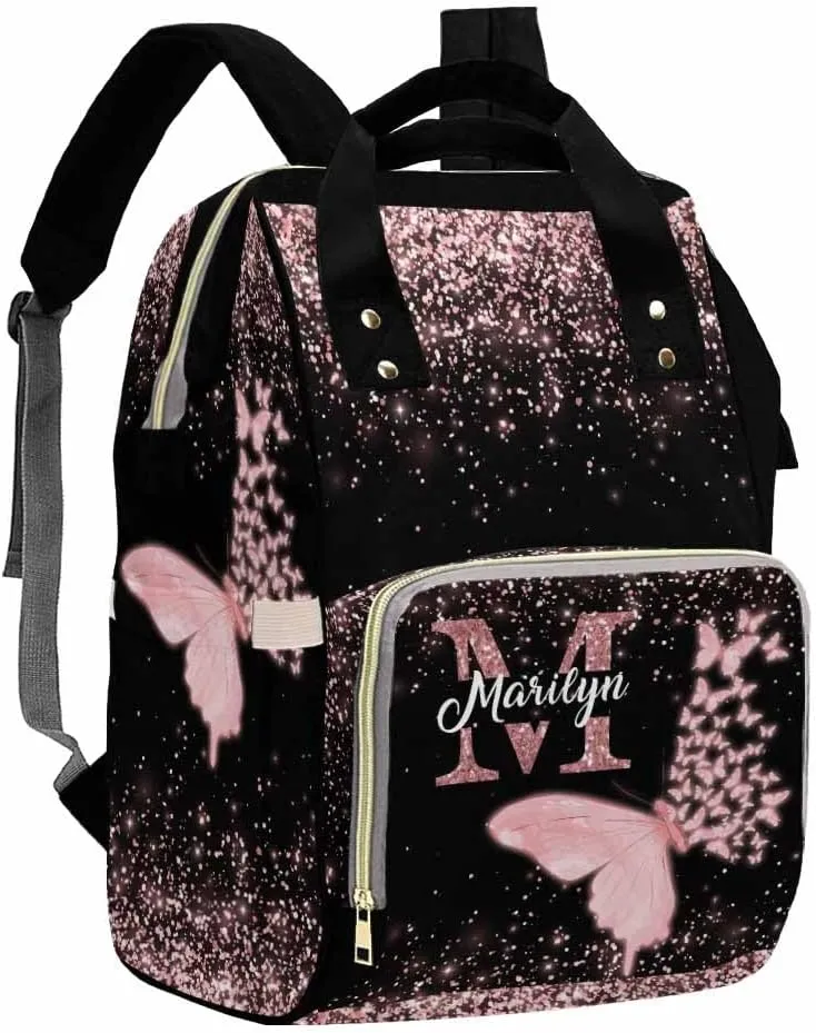 MyPupSocks Customize Butterfly Backpack for Girls, Personalized Monogram Diapering Bag Backpack Nappy Baby Bags Casual Daypack Travel Shoulder Bag for Unisex Hiking Camping Work Outdoor