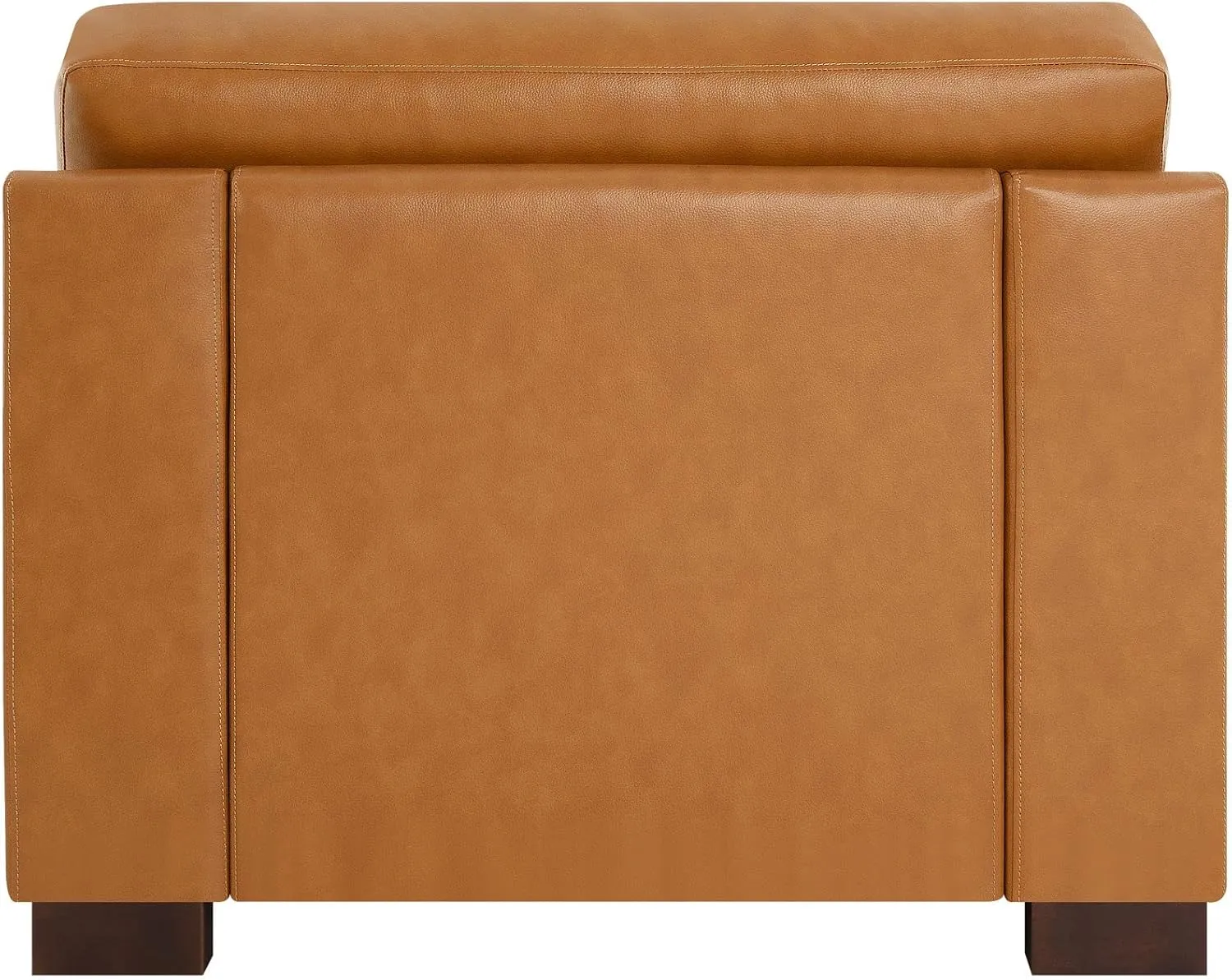 Naomi Home Siggy Genuine Leather Accent Chair - Luxurious Comfort, Goose Feather Cushion Filling, Square Arm Design, Sturdy Block Legs, Elegant Tan - Ideal for Living Room, Office, or Bedroom