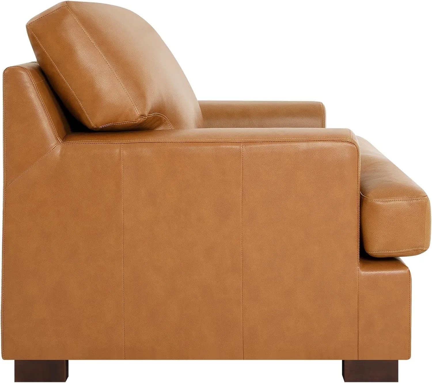 Naomi Home Siggy Genuine Leather Accent Chair - Luxurious Comfort, Goose Feather Cushion Filling, Square Arm Design, Sturdy Block Legs, Elegant Tan - Ideal for Living Room, Office, or Bedroom