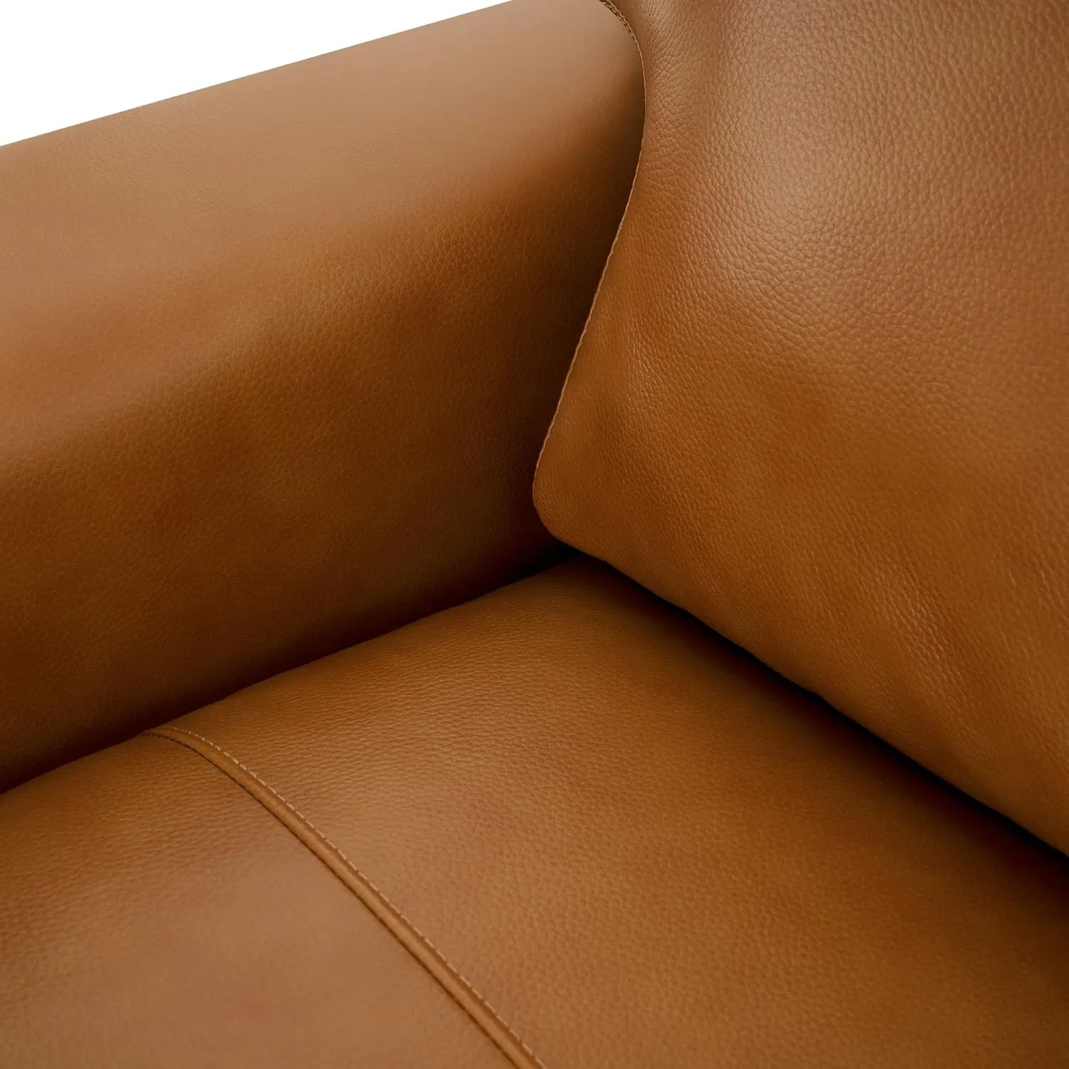 Naomi Home Siggy Genuine Leather Accent Chair - Luxurious Comfort, Goose Feather Cushion Filling, Square Arm Design, Sturdy Block Legs, Elegant Tan - Ideal for Living Room, Office, or Bedroom