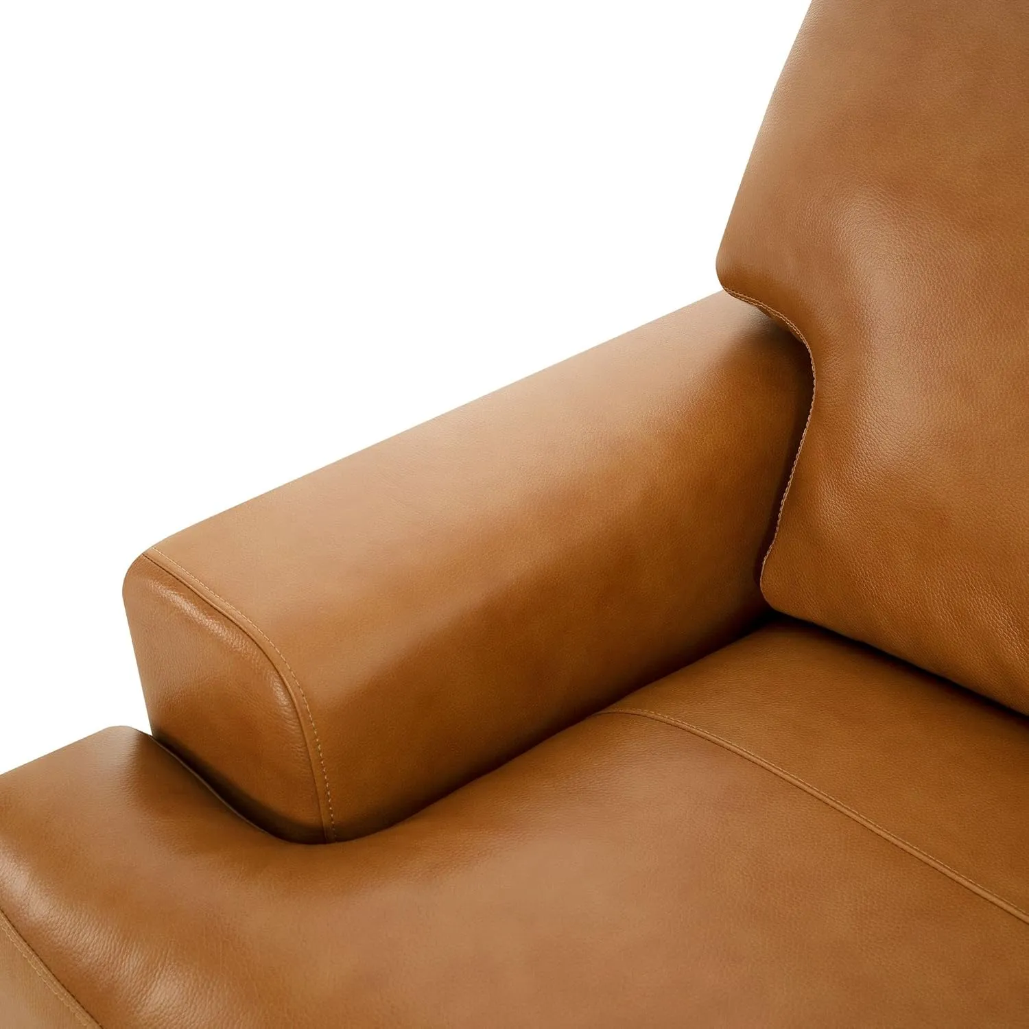 Naomi Home Siggy Genuine Leather Sofa - Luxurious Comfort, Goose Feather Cushion Filling, Square Arm Design, Sturdy Block Legs, Elegant Tan - Ideal for Living Room, Office, or Bedroom