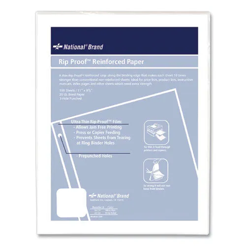 National® Rip Proof Reinforced Filler Paper, 3-Hole, 8.5 X 11, Unruled, 100/pack