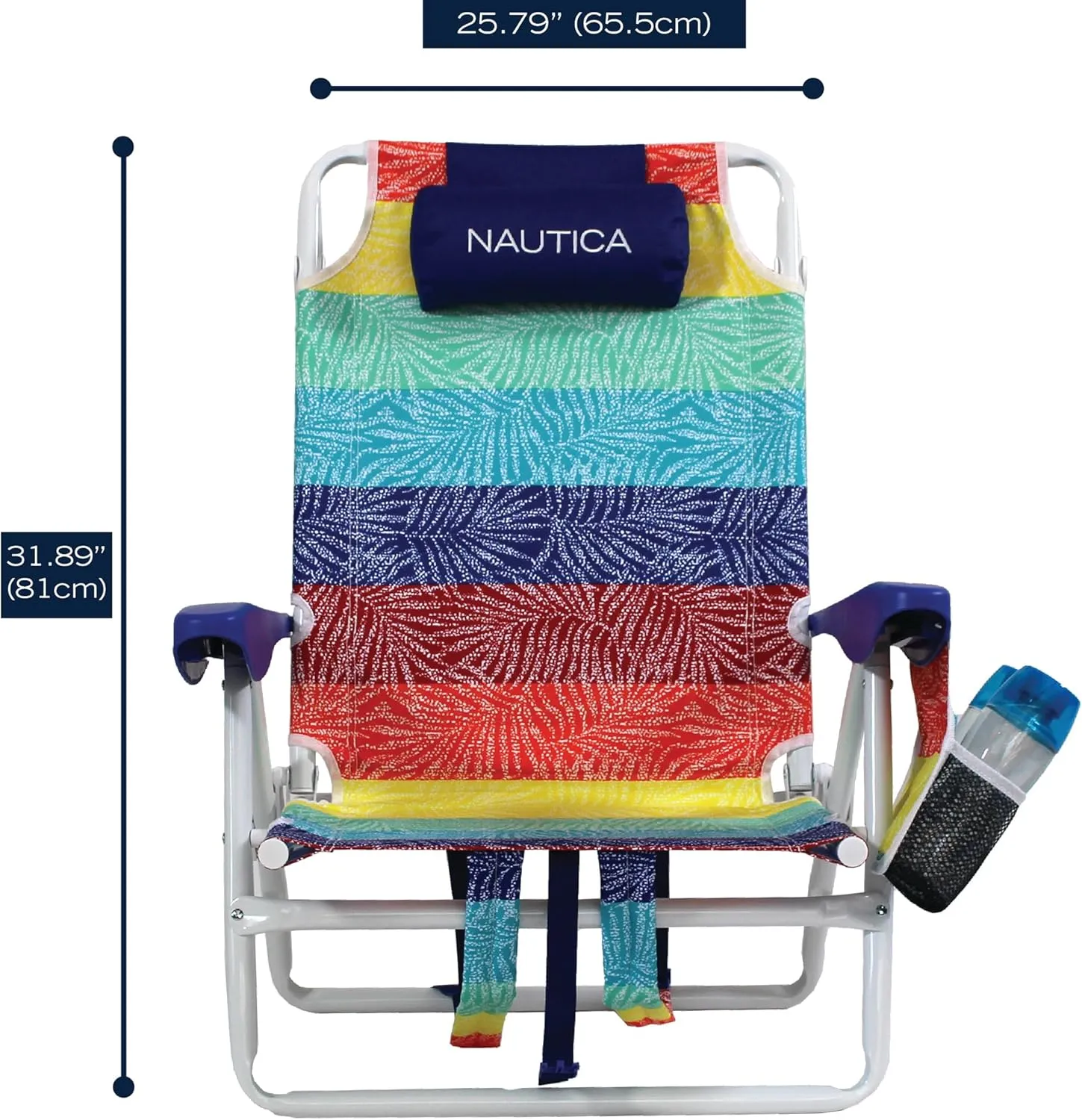 Nautica - Beach Chair Set, Five Position Backpack Chair, Portable & Adjustable with Padded Pillow and Cup Holders, and Attached Insulated Cooler Bag, Set of 2 (Dotty Palm Rainbow)