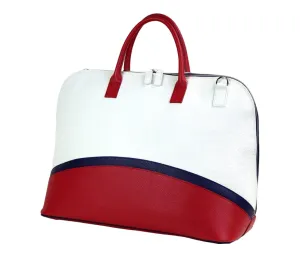 Nautical Bag Duffle Bag | Handmade to Order in Italy, Soft Pebble-Grain Waterproof Leather | Travel Sporty Duffel Bag Shoulder Strap Included | Elegant Luxury Travel Handbag (White/Red/Blue)