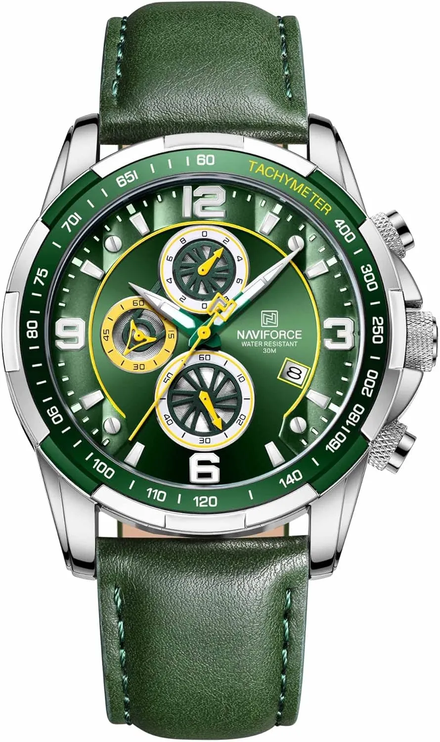 NAVIFORCE Sport Watches for Men Analog Quartz Chronograph Leather Strap Wrist Watch