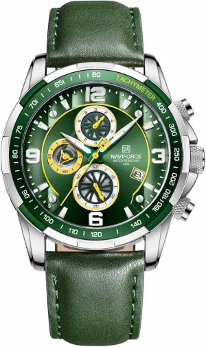 NAVIFORCE Sport Watches for Men Analog Quartz Chronograph Leather Strap Wrist Watch