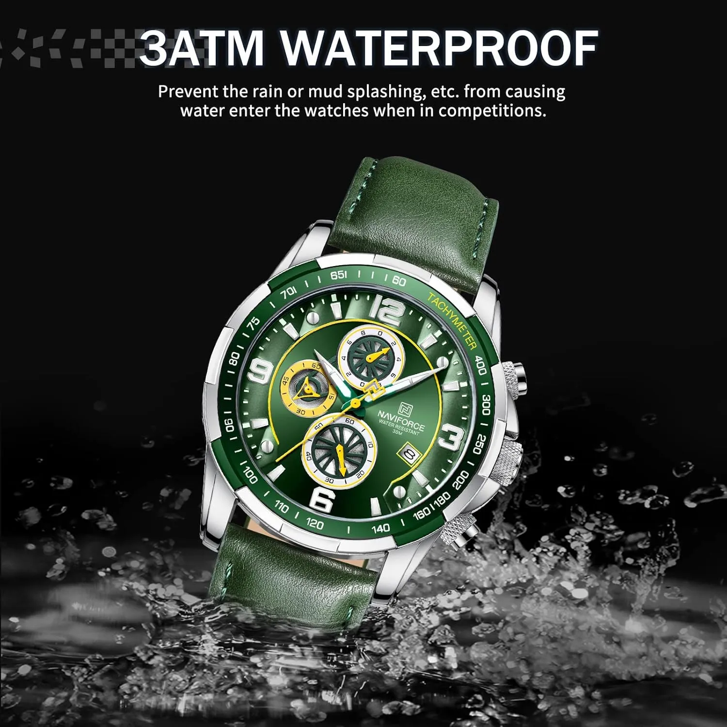 NAVIFORCE Sport Watches for Men Analog Quartz Chronograph Leather Strap Wrist Watch