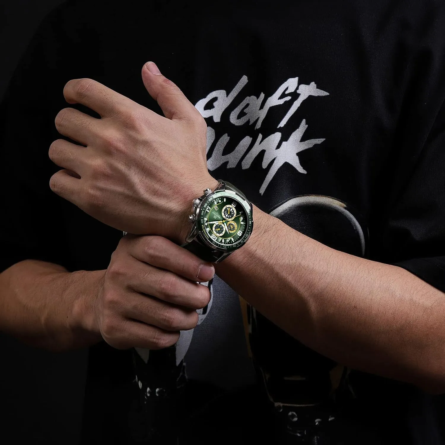 NAVIFORCE Sport Watches for Men Analog Quartz Chronograph Leather Strap Wrist Watch