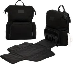 Neoprene Diaper Bag Backpack with Front Fold Changing Station- Multifunctional Diaper Bag with 2 Stroller Straps- Versatile Storage- Stylish for Mom & Dad