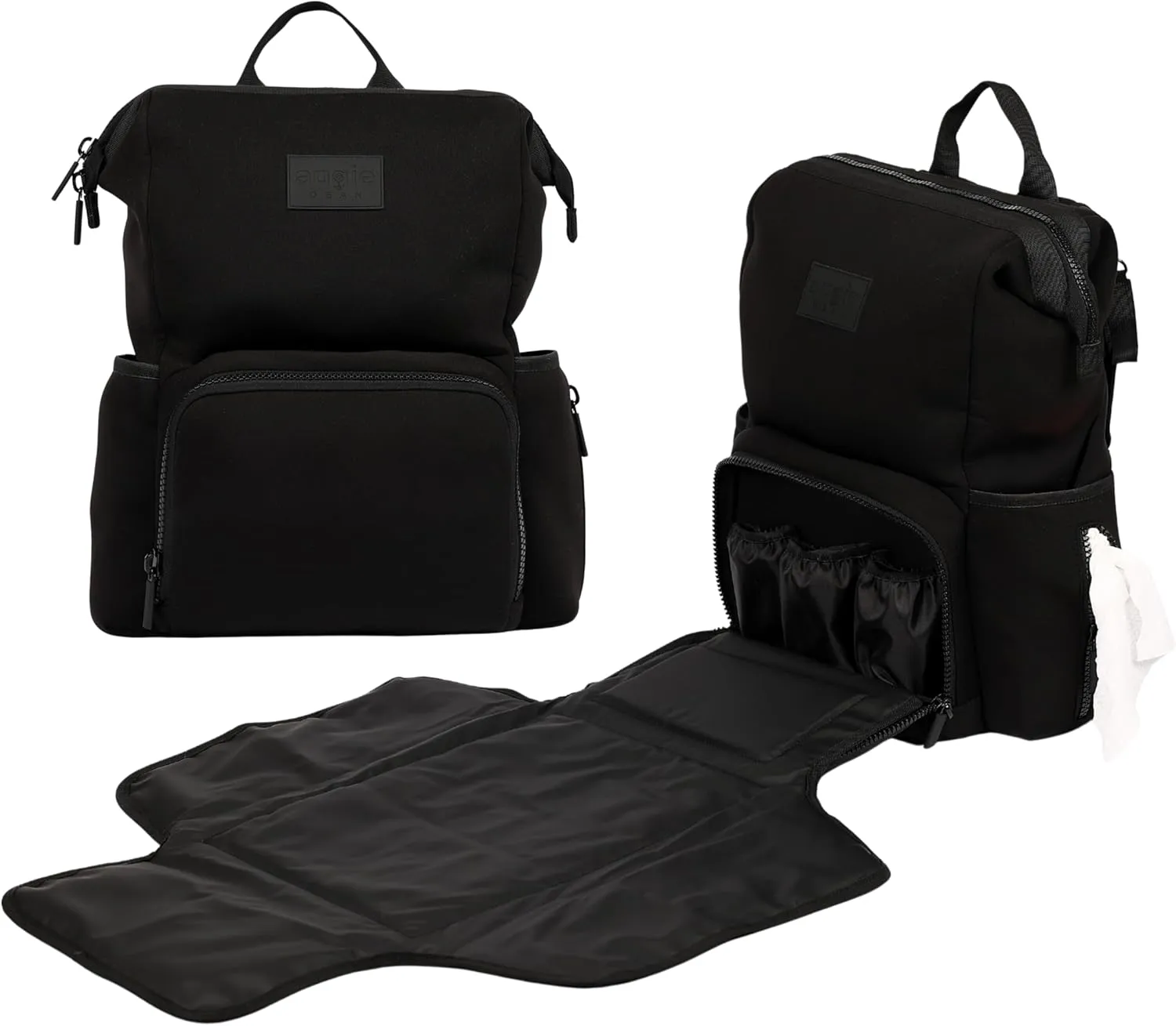 Neoprene Diaper Bag Backpack with Front Fold Changing Station- Multifunctional Diaper Bag with 2 Stroller Straps- Versatile Storage- Stylish for Mom & Dad