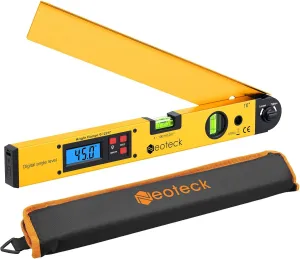 Neoteck 225° 16 inch Digital Angle Finder Aluminum Protractor with LCD Backlight Digital Angle Measuring Tool with Horizontal and Vertical Bubble for Woodworking, Construction, Machinery - Golden