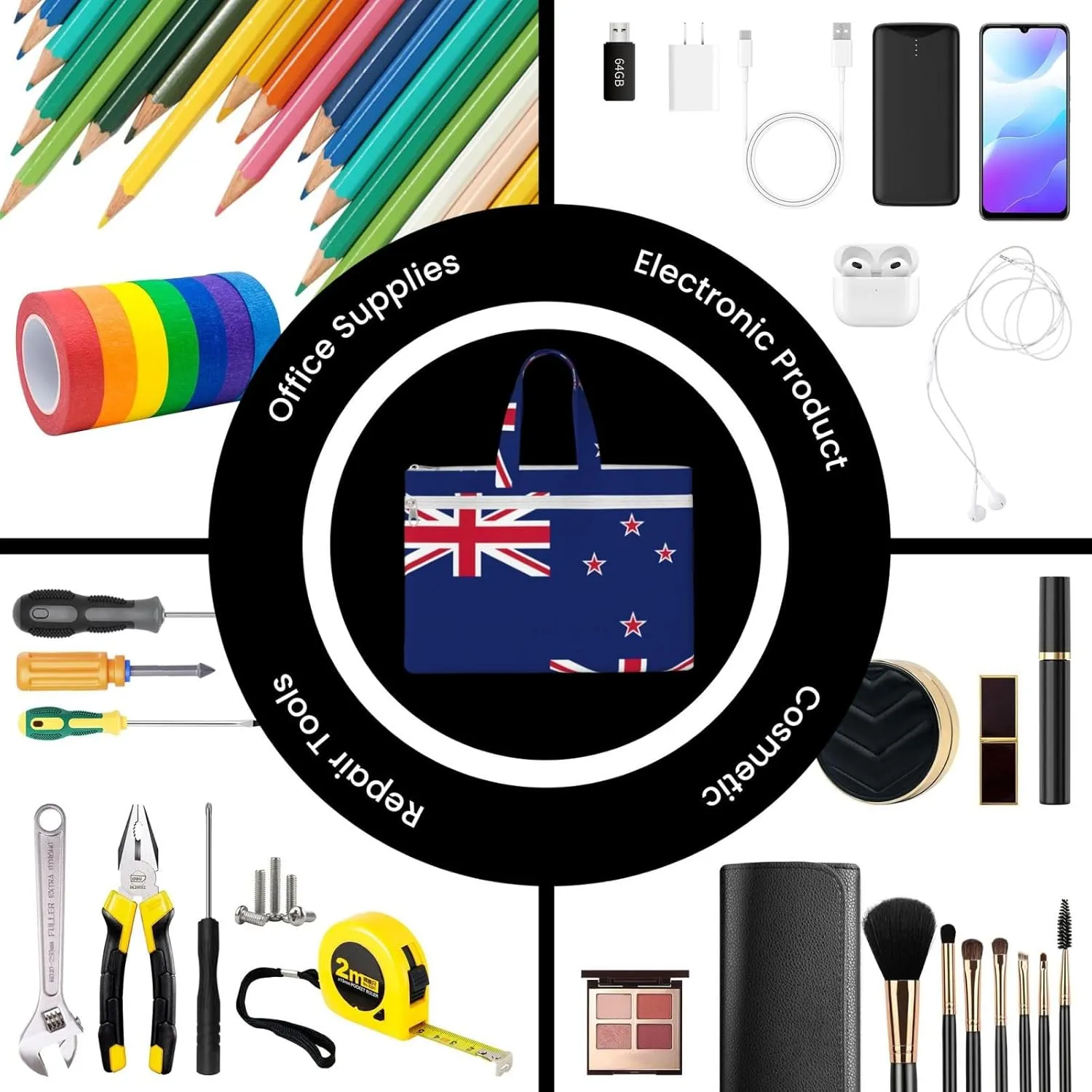 New Zealand Flag Canvas Document Bag Organizer Handbag For Travel And Leisure Weekends