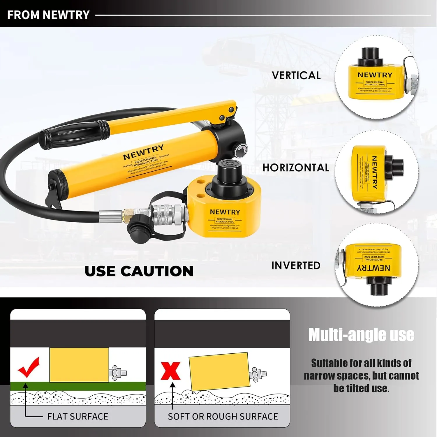 NEWTRY 20T Low Profile Hydraulic Jack Porta Power Kit   CP-180 Manual Hydraulic Hand Pump Multi Section Jack, 1.18” Stroke Industrial Mini Hydraulic Cylinder