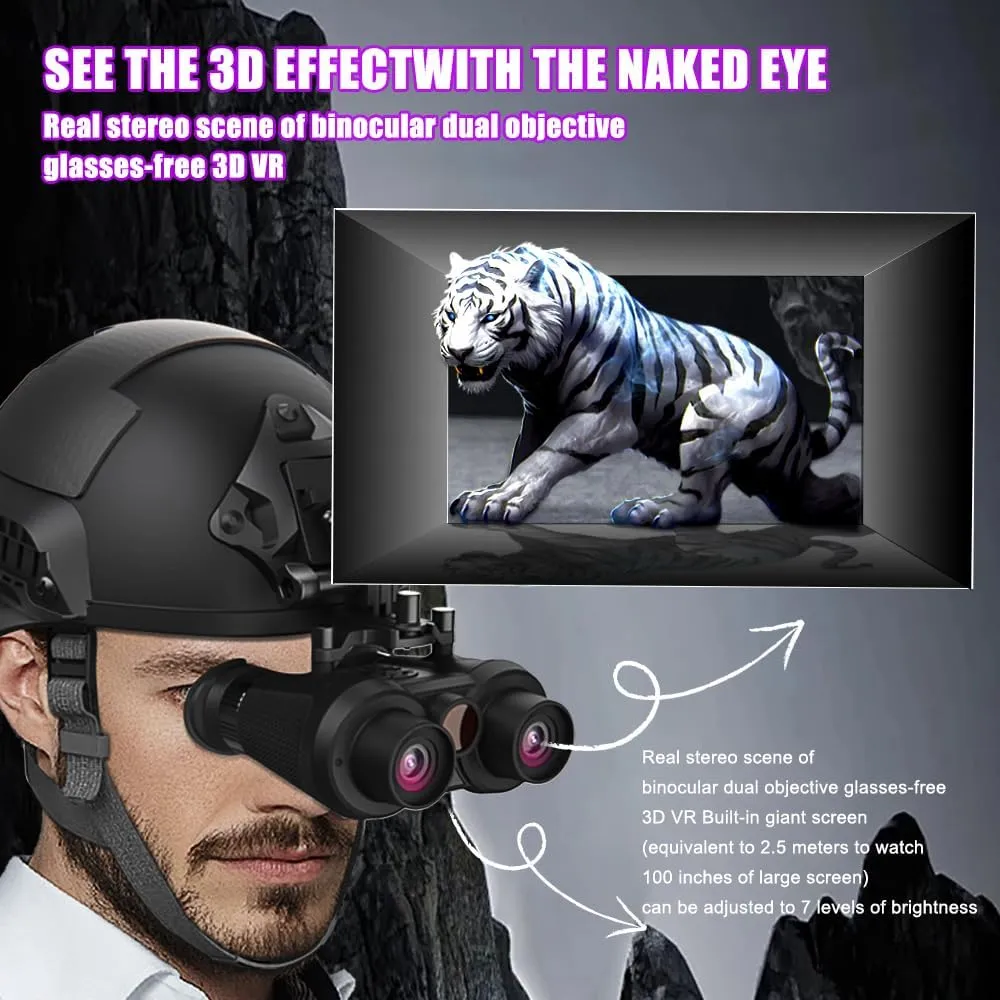 Night Vision Goggles for Adults, 3DVR Helmet Mounted Binoculars/Night Vision Scope with 3D 8K Photo & 4K Video, 6X Zoom, for Outdoor Adventure, Include Dual 32GB TF Cards