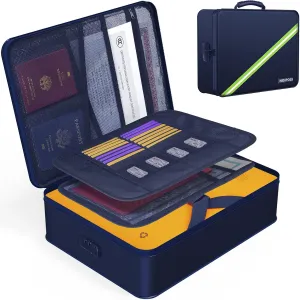 Noiposi Document Organizer with 5200℉ Heat Insulated,Waterproof and Fireproof Document Box,Portable Home Travel Safe Storage Box for Important Documents,File and Birth Certificate，Blue