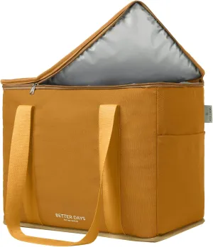 Nook Theory Reusable Insulated Grocery Bag - Leak Proof, X Large Insulated Cooler Bag - Insulated Shopping Bags for Groceries - Travel Cooler Bag for Frozen and Hot Food with Zippered Top (Caramel)
