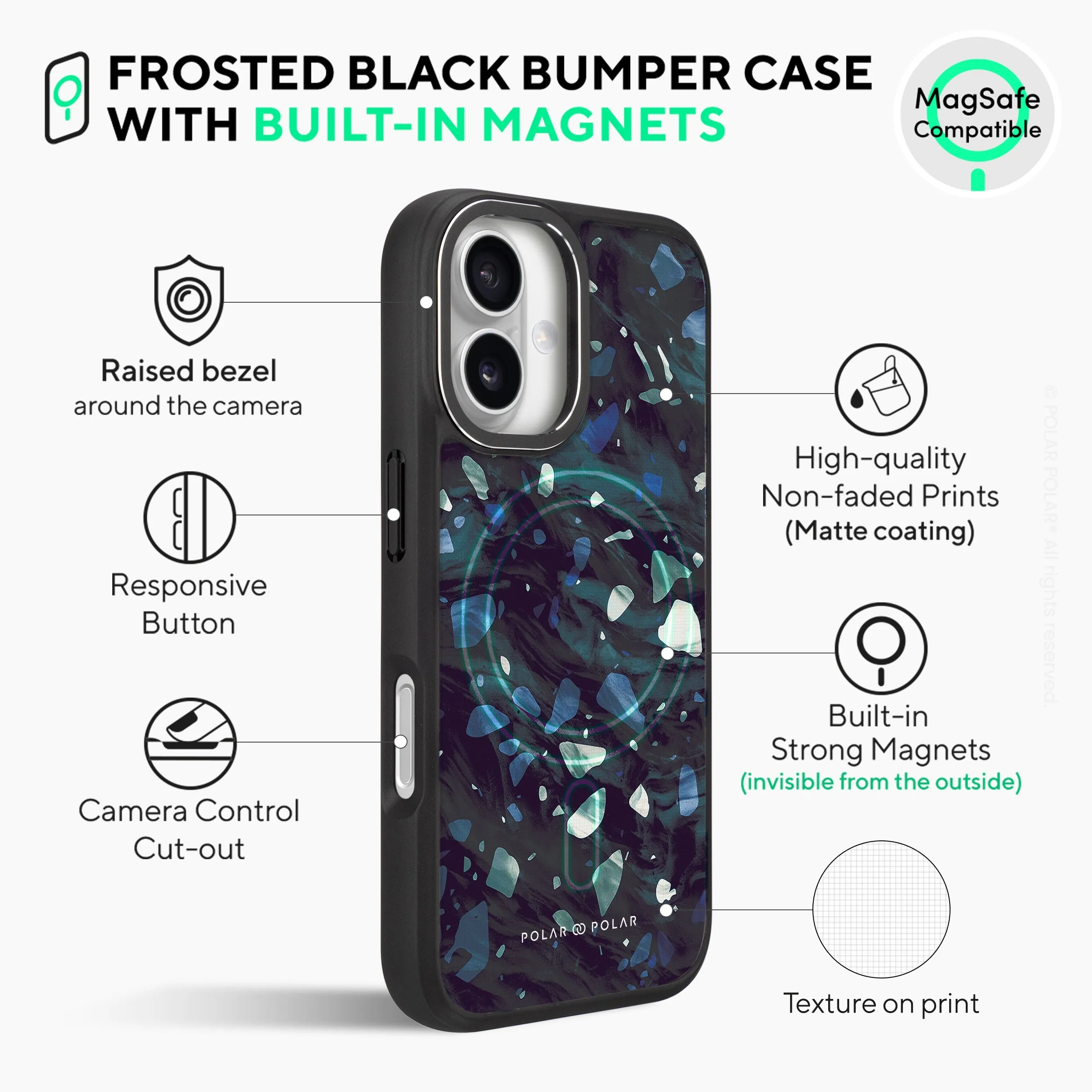 Nordic Terrazzo Gem - iPhone 16 Frosted Black Bumper MagSafe Case
