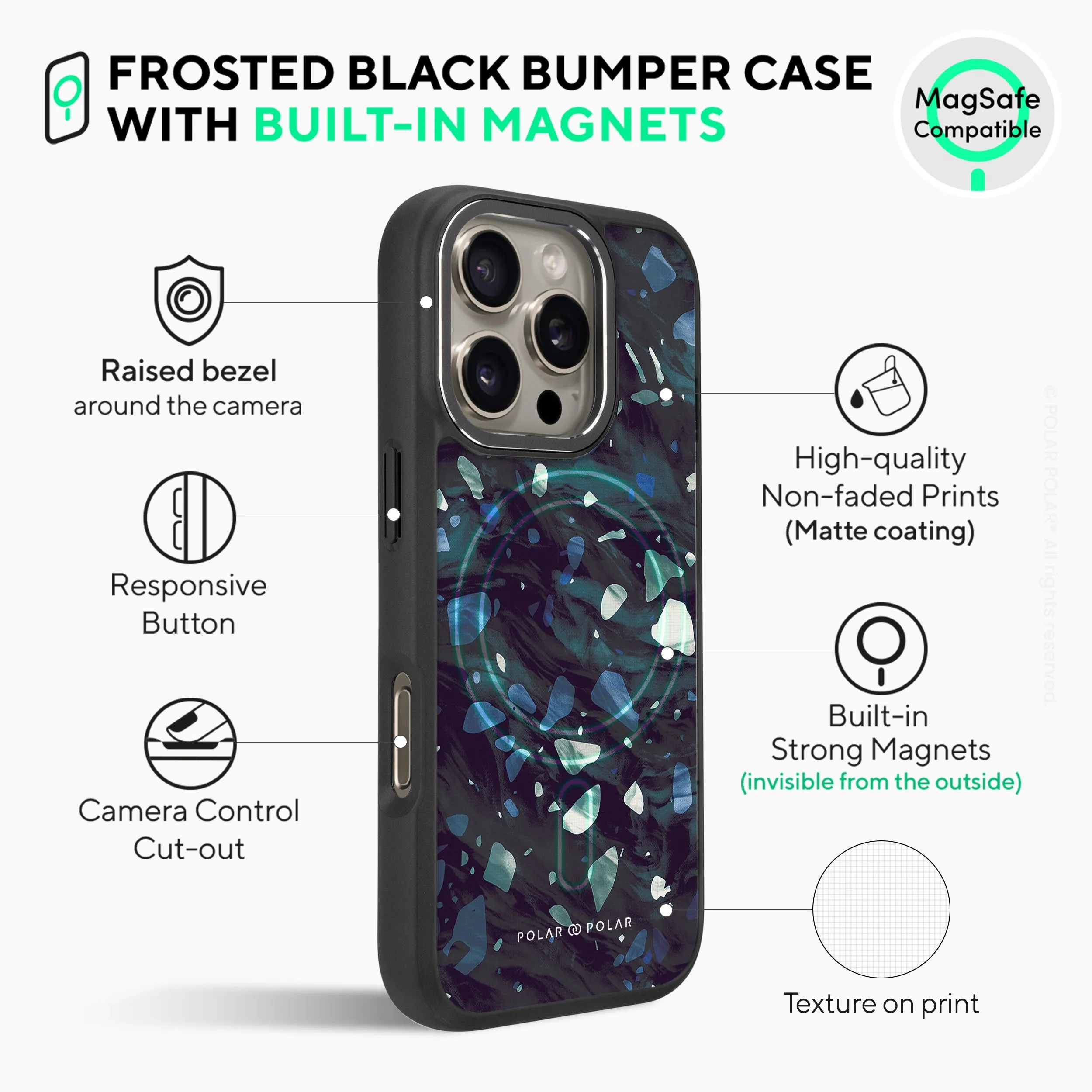 Nordic Terrazzo Gem - iPhone 16 Pro Max Frosted Black Bumper MagSafe Case