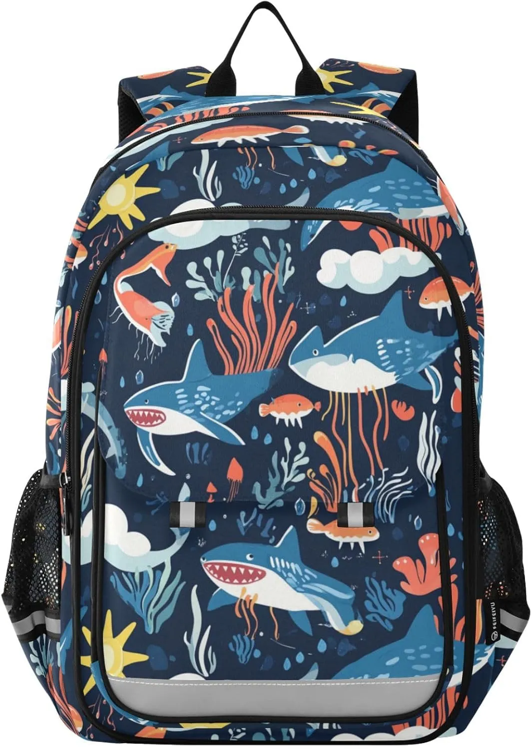 Ocean Jellyfish Sharks Scallop Backpack for Boys Girls Elementary School Bag Kids Bookbag Travel Rucksack With Reflective Stripes