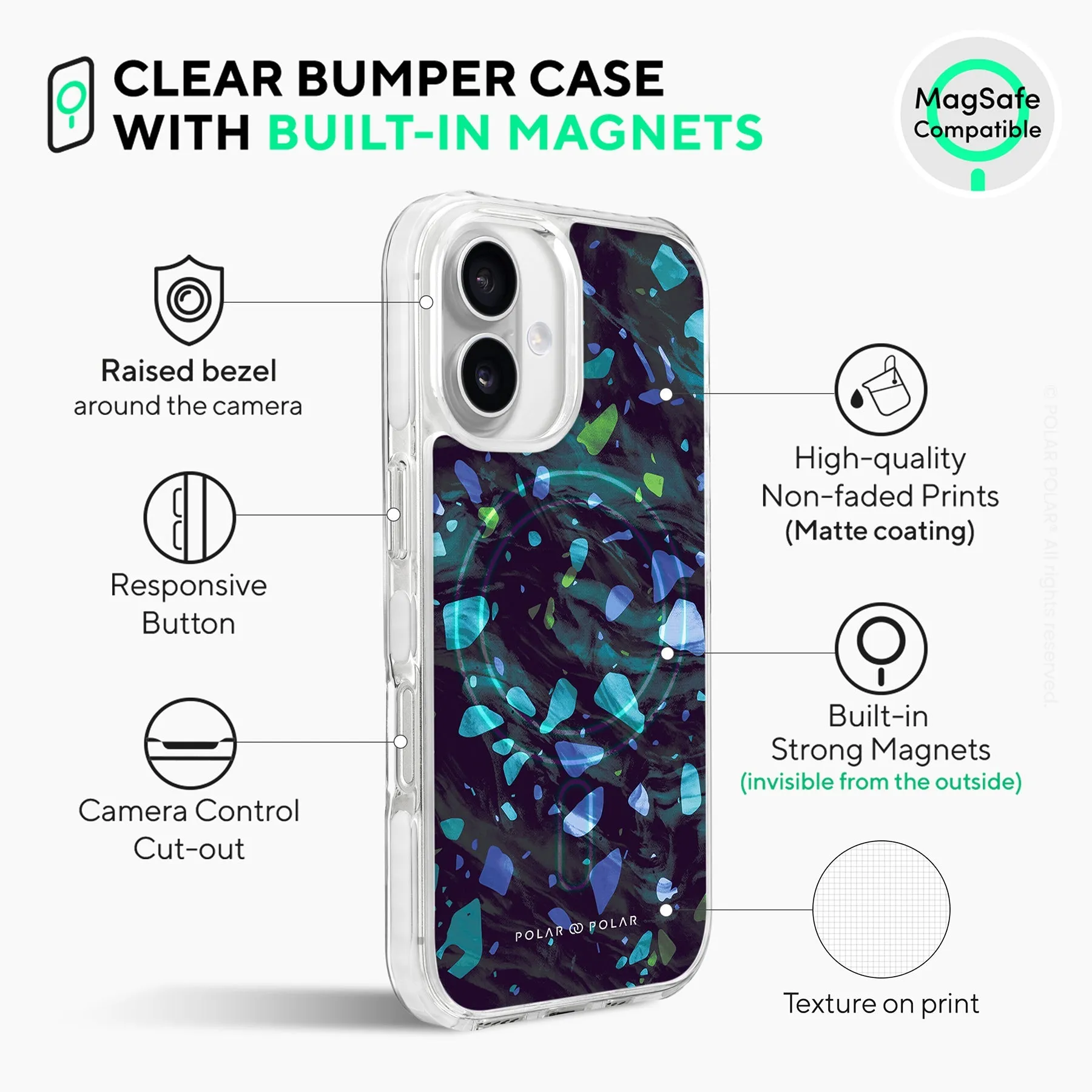 Ocean Terrazzo Gem - iPhone 16 Clear Bumper MagSafe Case