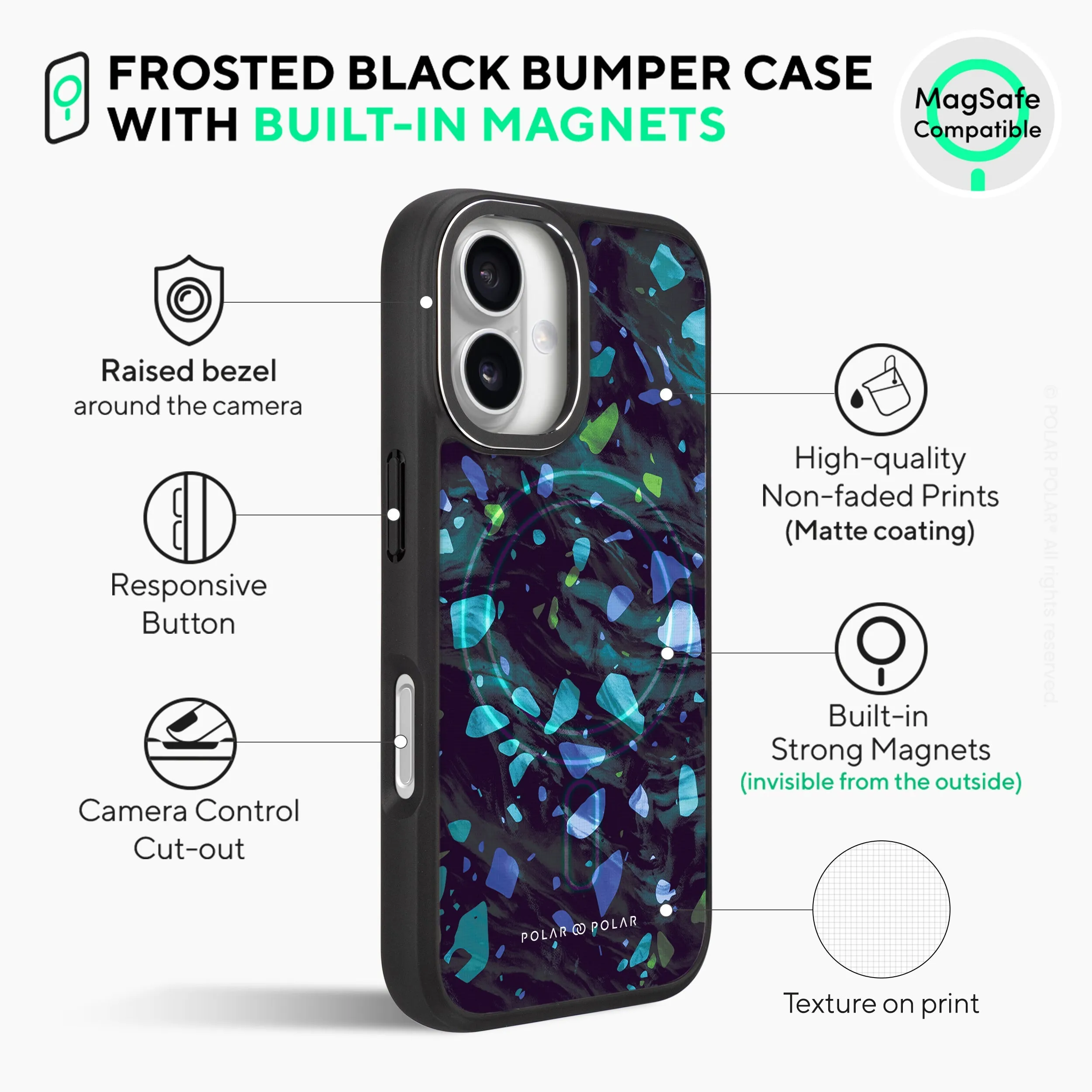 Ocean Terrazzo Gem - iPhone 16 Plus Frosted Black Bumper MagSafe Case