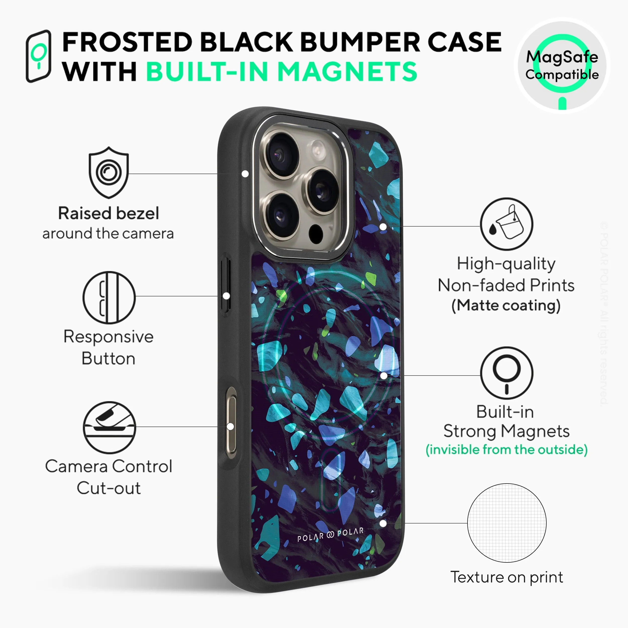 Ocean Terrazzo Gem - iPhone 16 Pro Frosted Black Bumper MagSafe Case