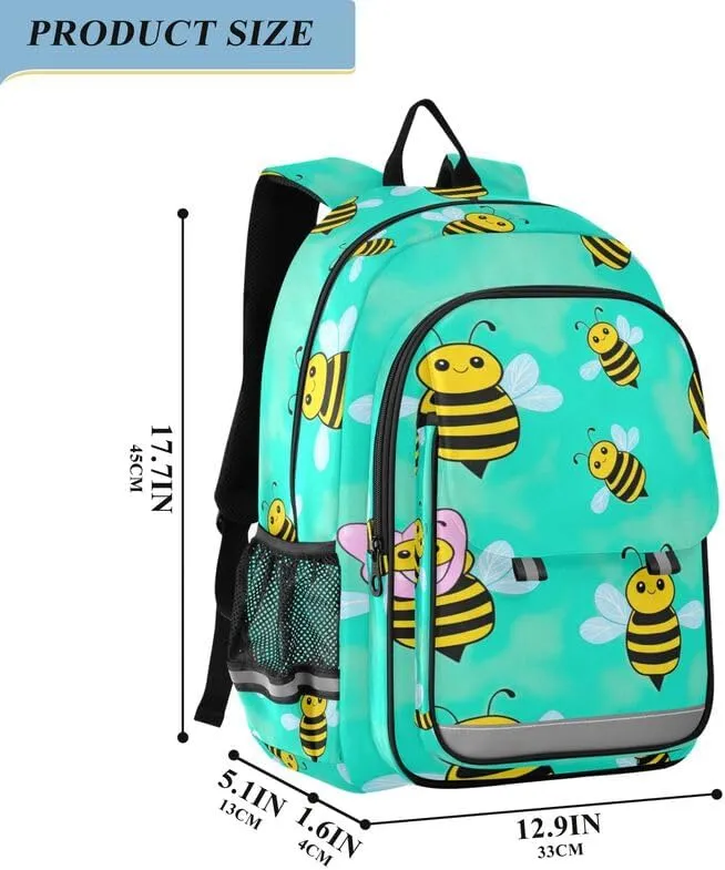 ODAWA Cute Bees School Back Pack Casual Daypack for Travel with Bottle Side Pockets Girls Boys Backpack