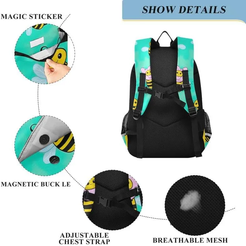 ODAWA Cute Bees School Back Pack Casual Daypack for Travel with Bottle Side Pockets Girls Boys Backpack