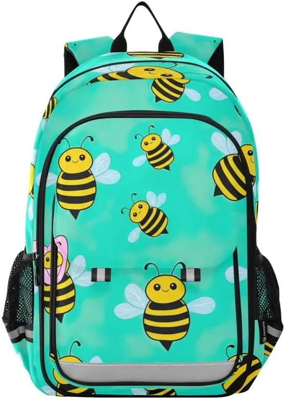 ODAWA Cute Bees School Back Pack Casual Daypack for Travel with Bottle Side Pockets Girls Boys Backpack