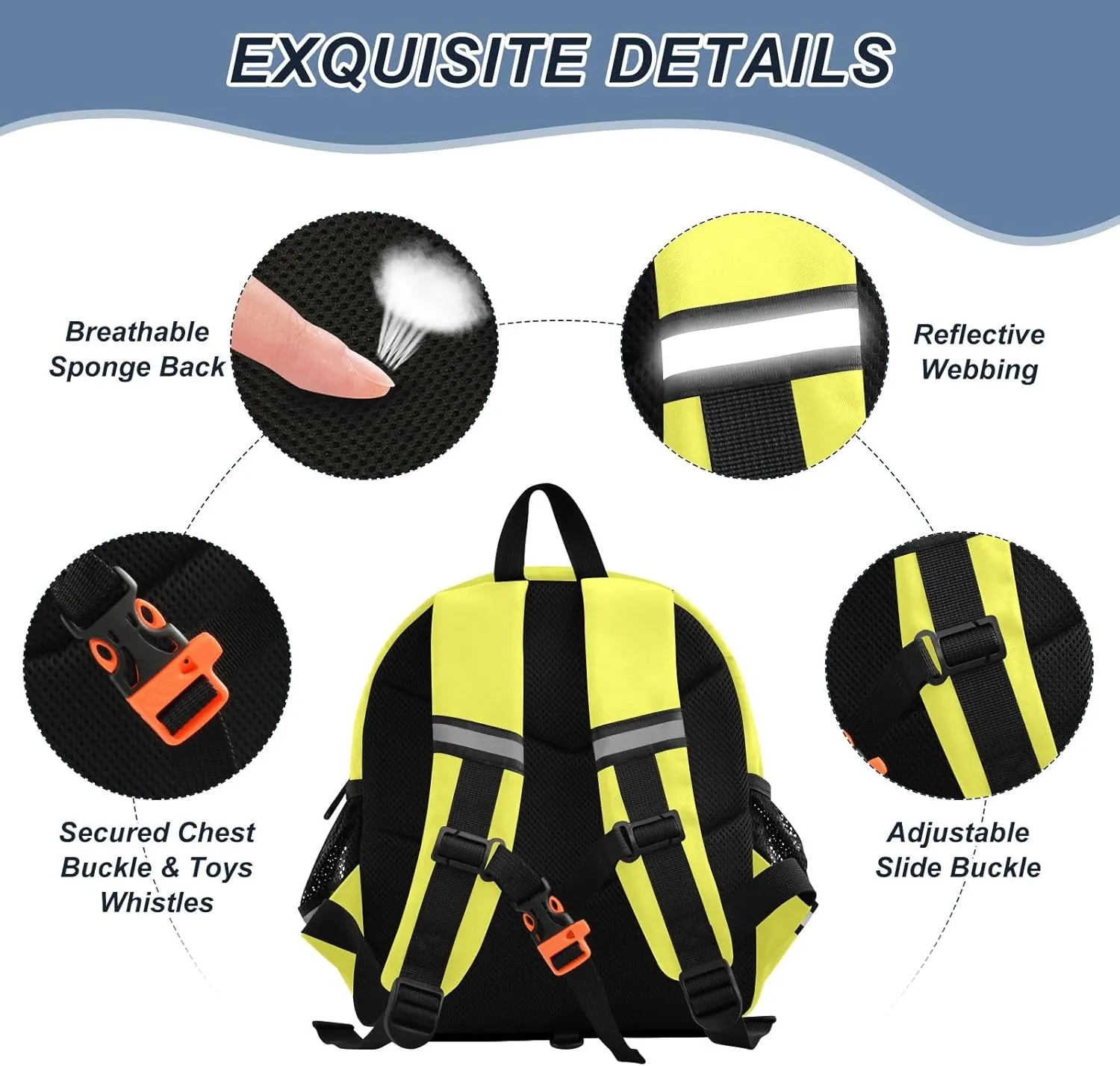 ODAWA Moon Yellow Toddler Leash Backpack Chest Buckle Medium Travel Daycare Bag for Baby Girl Boy